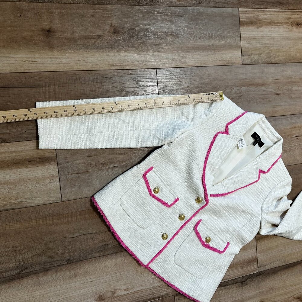 NWT - Talbots Tweed Fringe Jacket 6 Petite Cream Pink Trim Gold Buttons Blazer - Picture 11 of 14